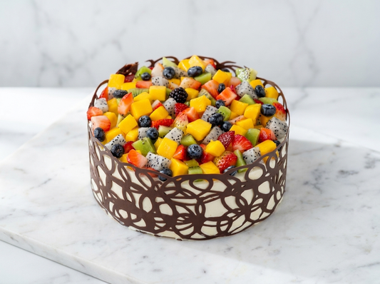Chocolate Fruit Cake with fresh fruit topping