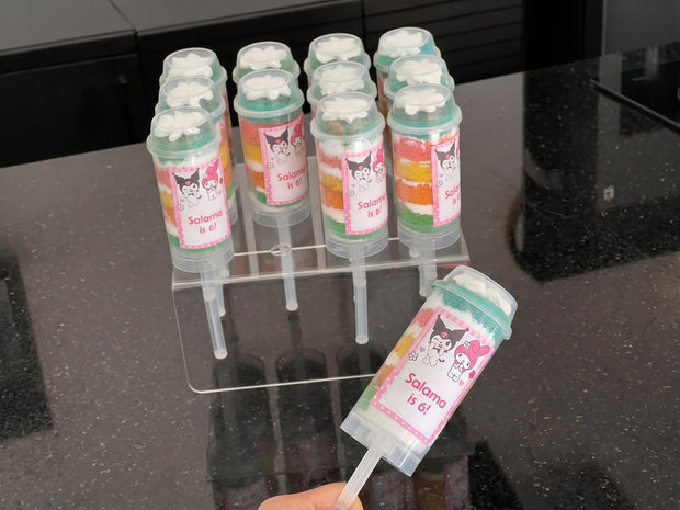 Rainbow pushpops with personalised stickers