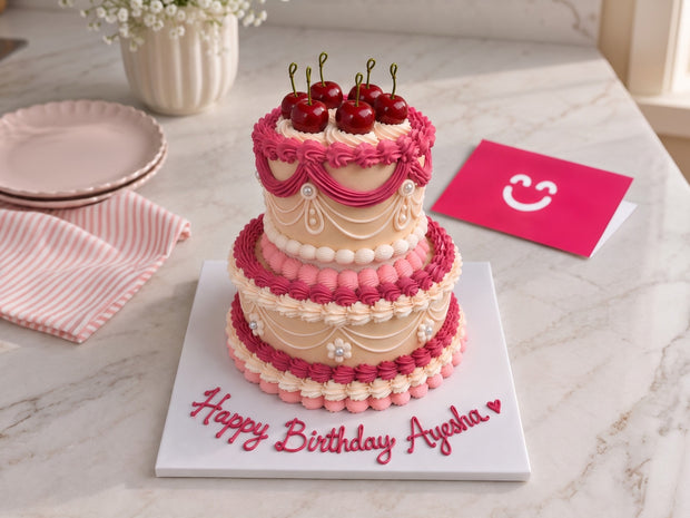 Mini two tier birthday cream cake